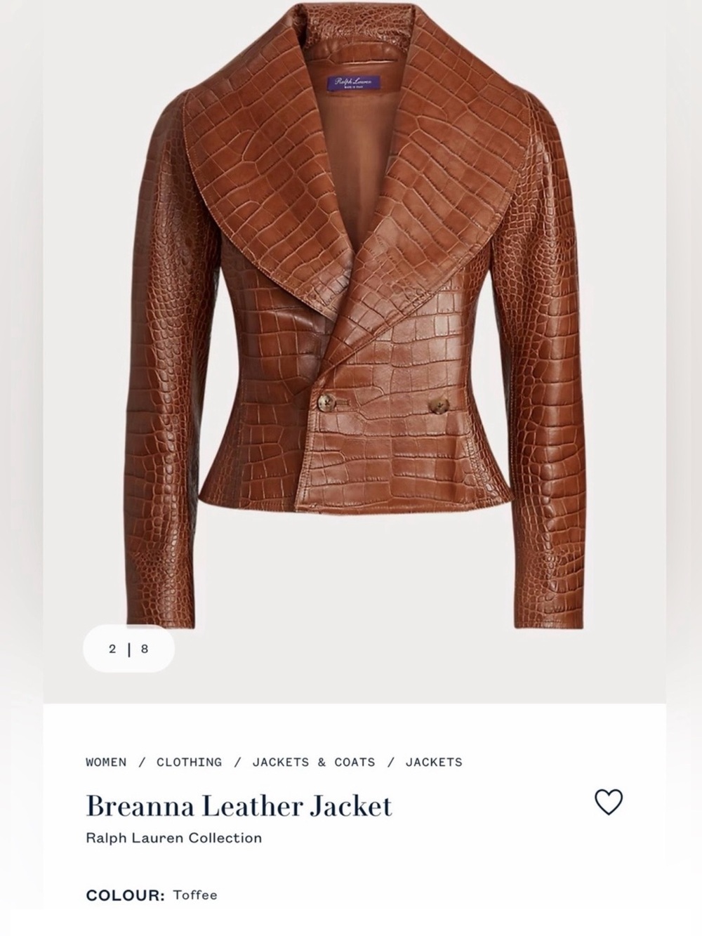 RALPH LAUREN COLLECTION BREANNA CROCODILE LEATHER JACKET IN TOFFEE - Picture 4 of 15